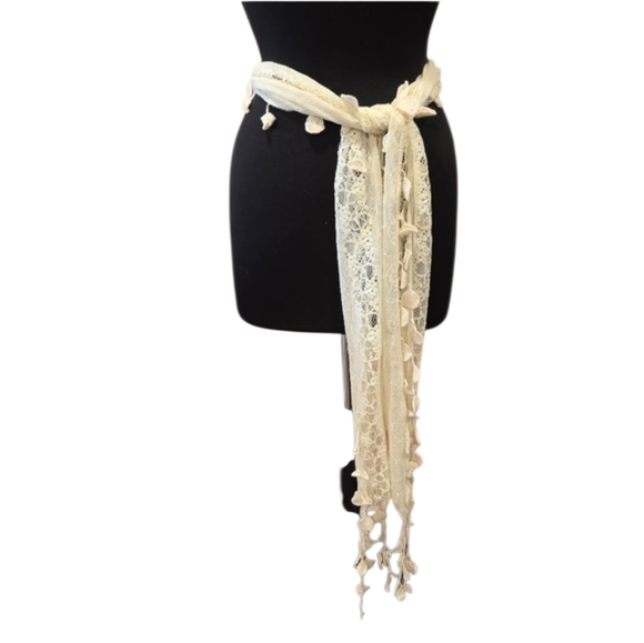 Vintage Accessories - Vintage Fringe Bohochic Scarf Hippie Festival Cream Scarf Stevie Nicks